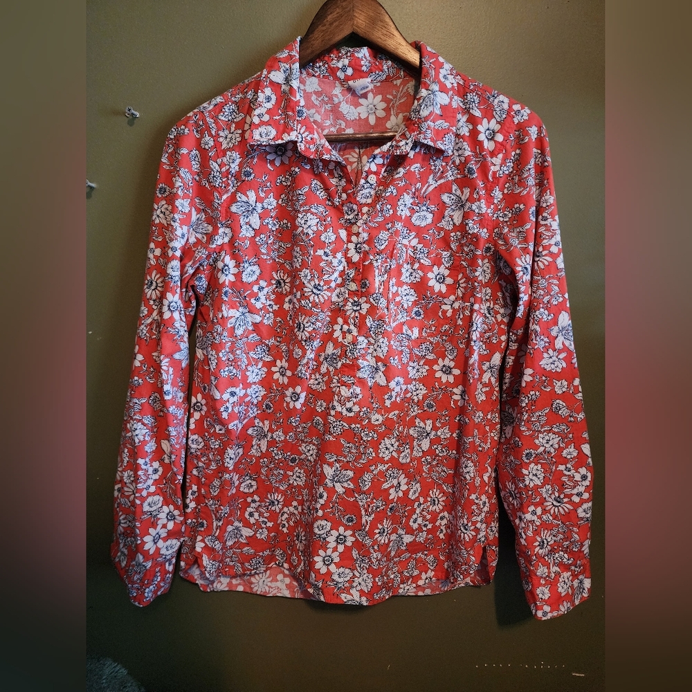 GAP Orange and White Floral Shirt Small Tunic Womens